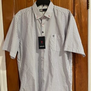 Navy and White Striped Men's short sleeve Shirt. NWT Size L